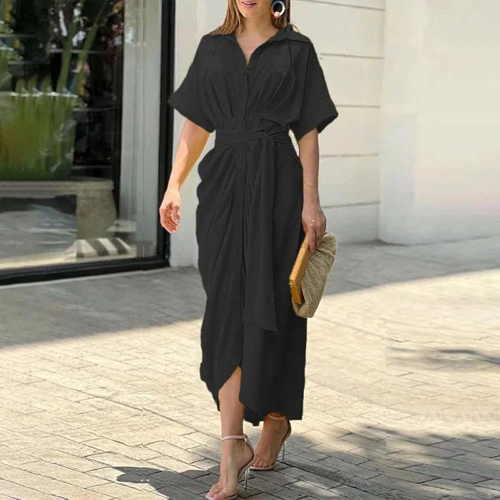Damen-Sommerkleid, lang, Mittsommer, U-förmig, Polyester-1