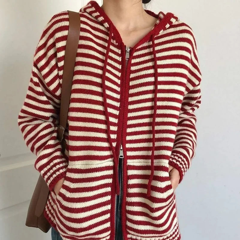 Herren-Hoodie, gestreifter Baumwoll-Kapuzenpullover, für lässigen Stil-3