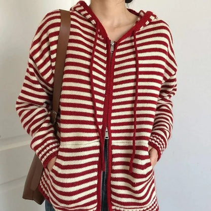 Herren-Hoodie, gestreifter Baumwoll-Kapuzenpullover, für lässigen Stil-3