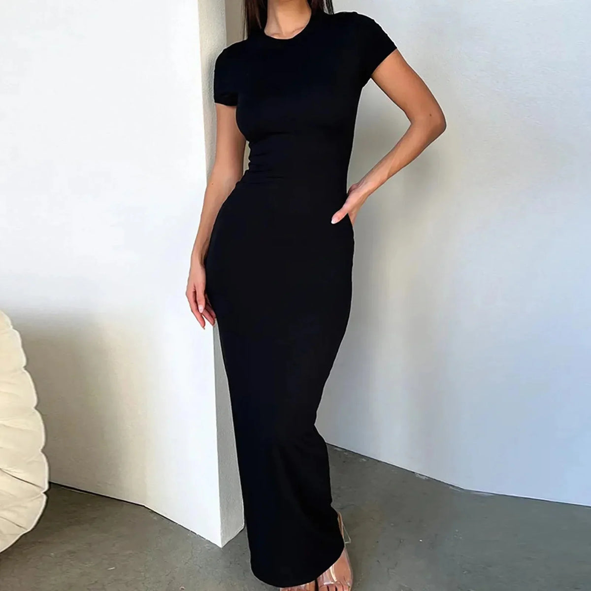 Variant image for Maxikleid Damen Kurze Ärmel Polyester Langes Kleid-5