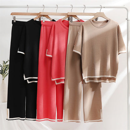 Damen-Hosen-Set, hohe Taille, lange Baumwolle, Viskose-2