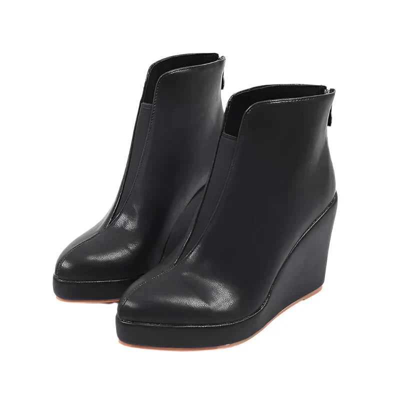 Damen-Stiefeletten mit Keilabsatz aus synthetischem Leder-1
