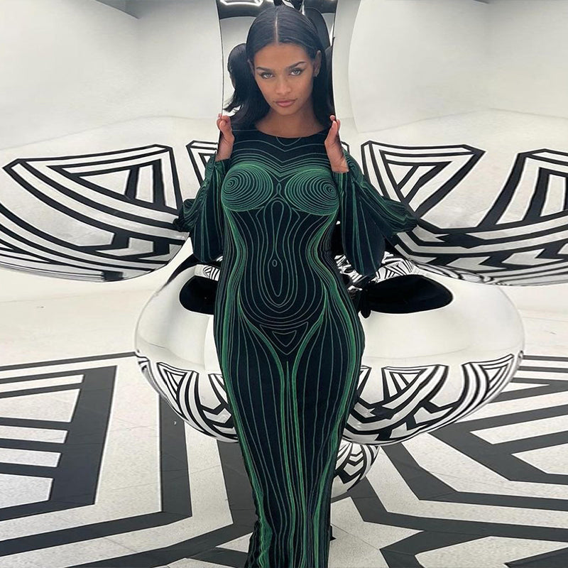 Damen-langes Kleid, mit Ärmeln, hochwertiges Material-3
