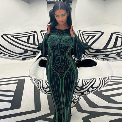 Damen-langes Kleid, mit Ärmeln, hochwertiges Material-3