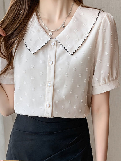 Damen Bluse Kurze Ärmel Gemusterte Chiffon-1