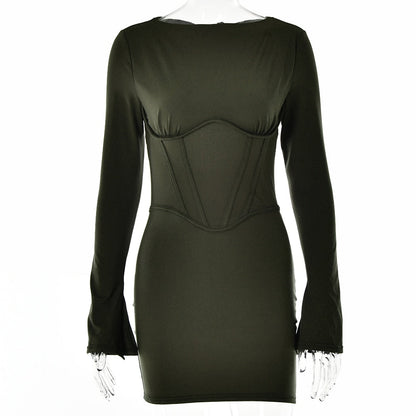 Damen-Minikleid, schlichtes Design, Polyester, mit weiten Ärmeln-6