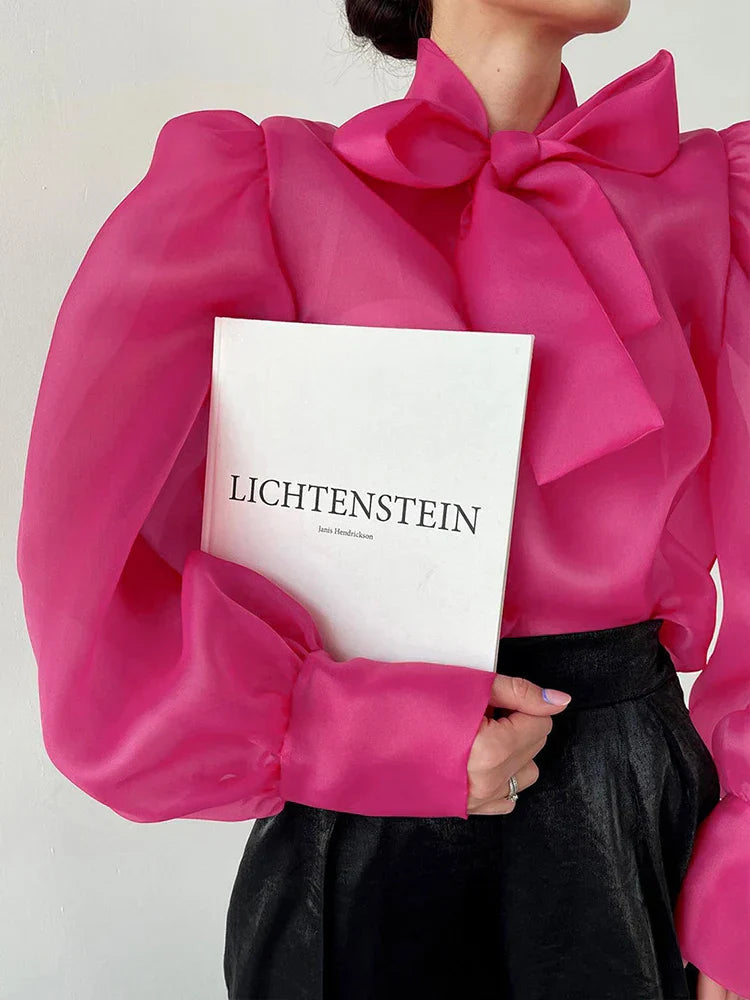 Variant image for Damenbluse monochromes leichtes dehnbares Polyester mit Puffärmeln-6