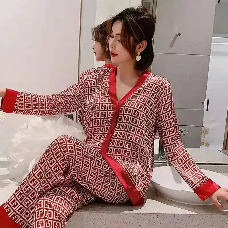 Damen-Pyjama-Set, langärmelig, Polyester, knöchellang-2