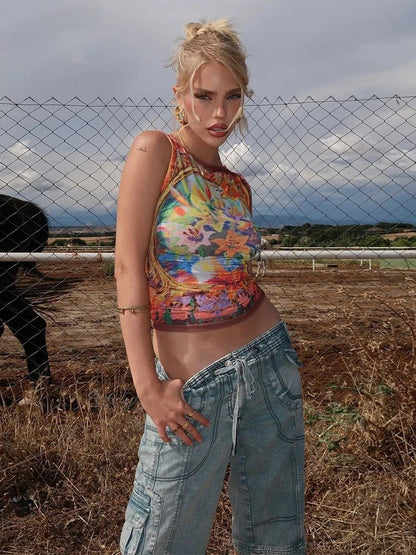 Damen-Crop-Top, Print-Design, Stretchmaterial-4