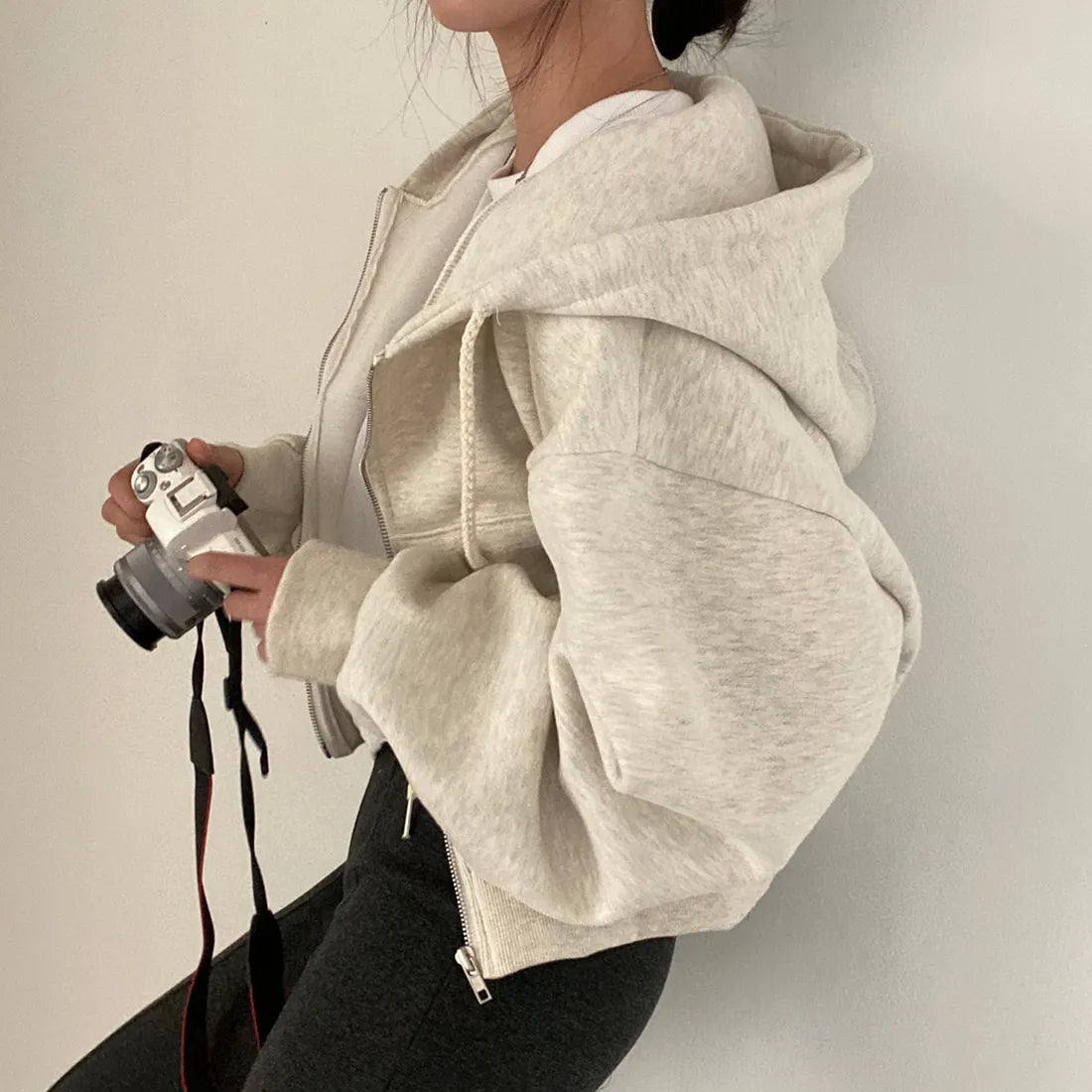 Variant image for Langer Hoodie Damen Oversize mit Reißverschluss aus weichem Stoff-13