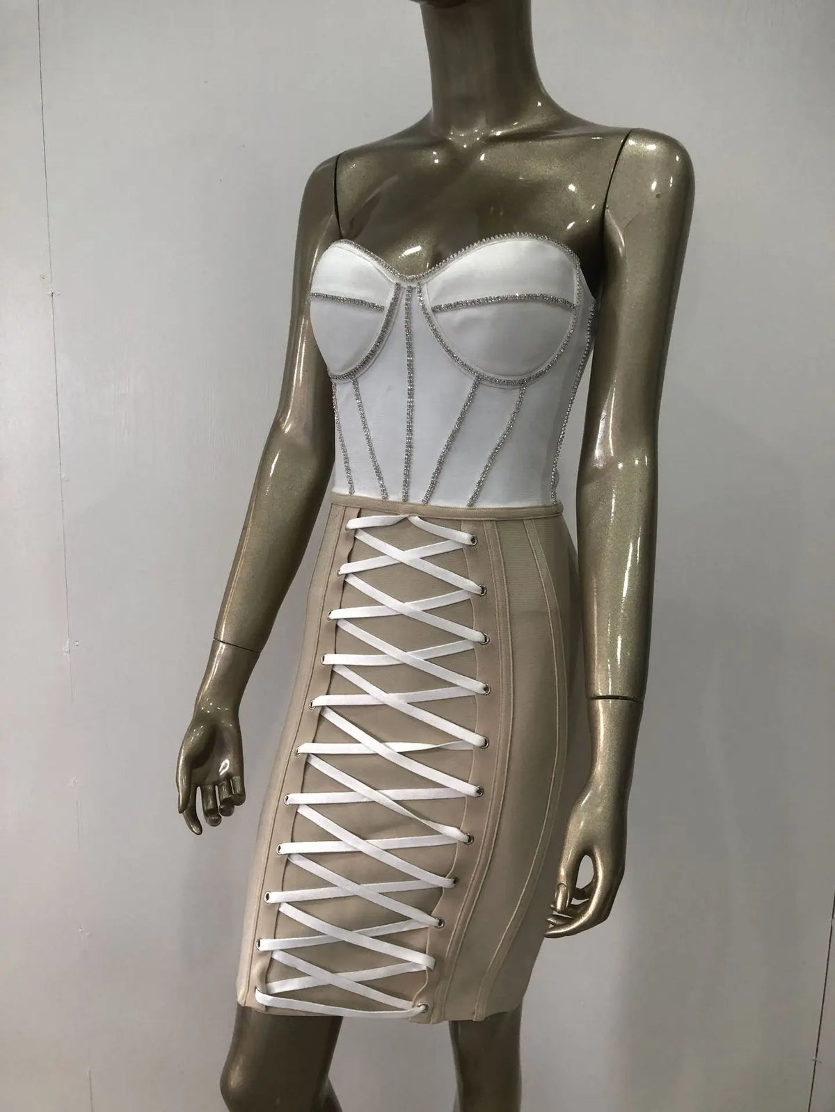 Damen-Minikleid, Slim Fit, Nylon, Spandex, mit Strass-Details-5