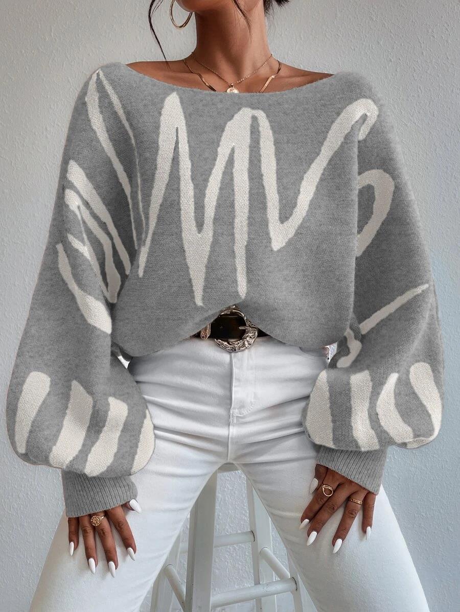 Damen-Pullover, schulterfrei Oversized weiches Acryl, mit Puffärmeln-2
