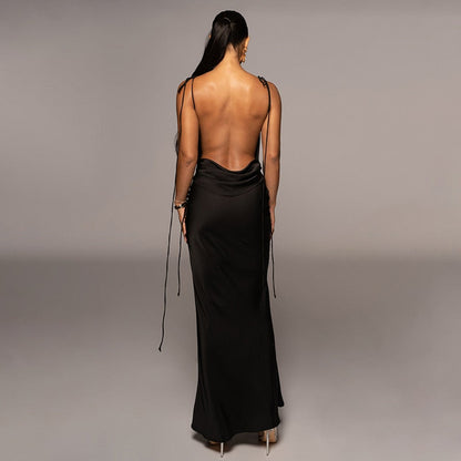 Damen-Maxikleid aus Satin mit Spaghettiträgern - Knöchellanges Kleid für Party und Hochzeit 3