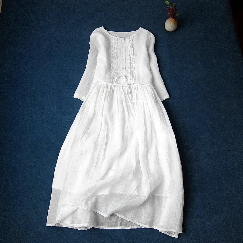 Damenkleid, Raffungen, O-Ausschnitt, Polyester, modern, Vintage-4