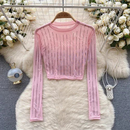 Variant image for Damen-Crop-Top, langärmelig, figurbetontes Polyester-7