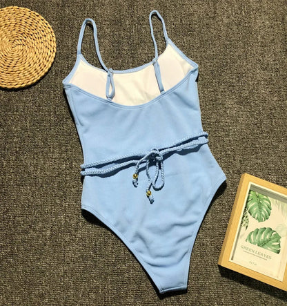 Badeanzug Damen Einteilig mit Taillenbund Nylon-4