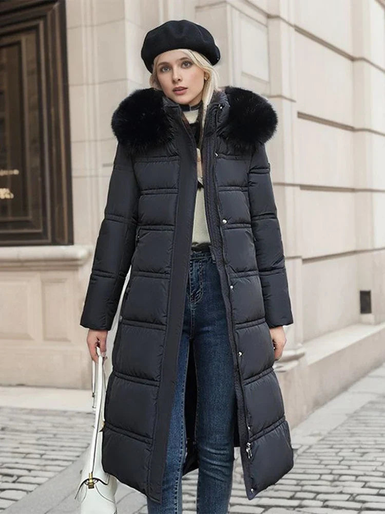 Lange Damen-Winterjacke mit Pelzkragen und verstellbarem Gürtel – elegant und warm für kalte Tage 6
