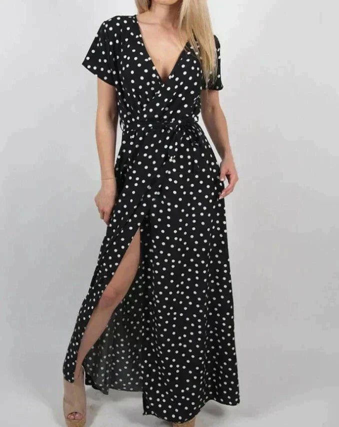 Damen-Langes Kleid, mit Seitenschlitz, Leichte Stoffe-3