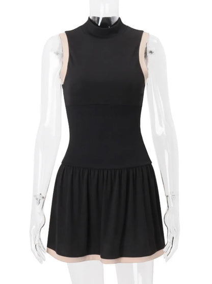 Ärmelloses Glitzer-Minikleid aus schwarzem Polyester mit Raffungen – Elegantes Partykleid für Damen 1