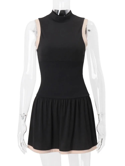 Ärmelloses Glitzer-Minikleid aus schwarzem Polyester mit Raffungen – Elegantes Partykleid für Damen 1