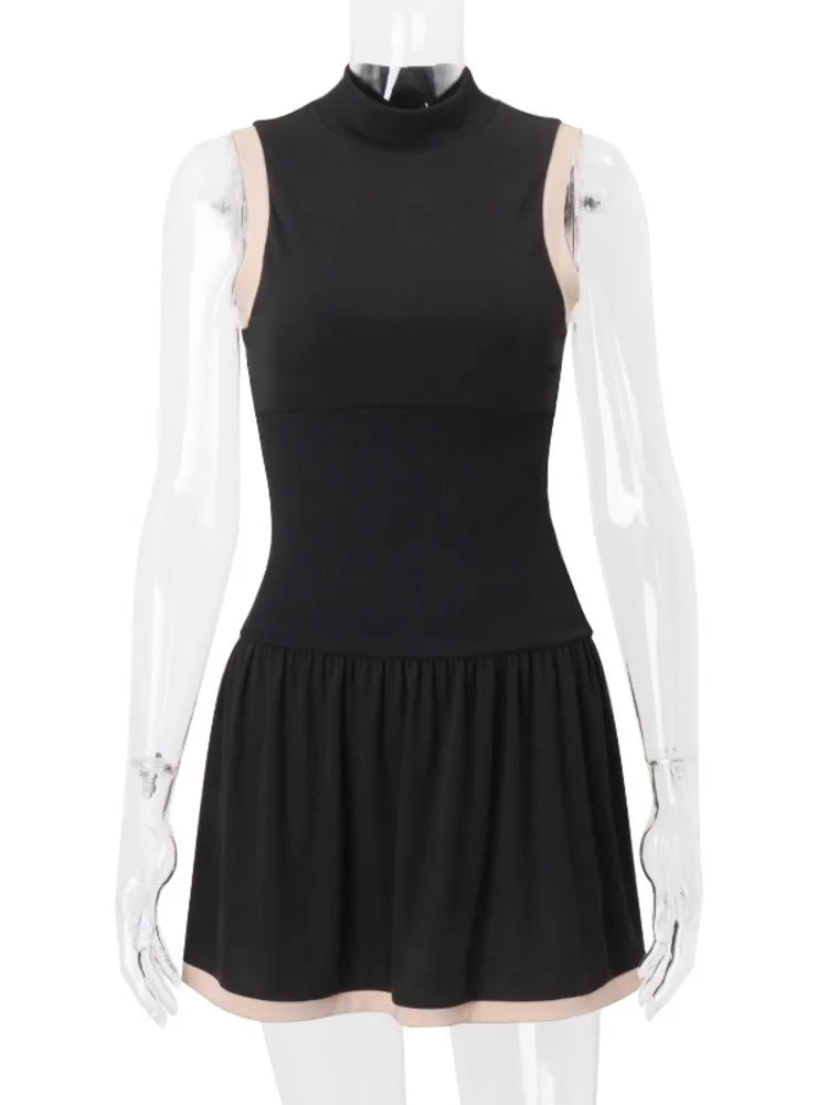 Ärmelloses Glitzer-Minikleid aus schwarzem Polyester mit Raffungen – Elegantes Partykleid für Damen 7