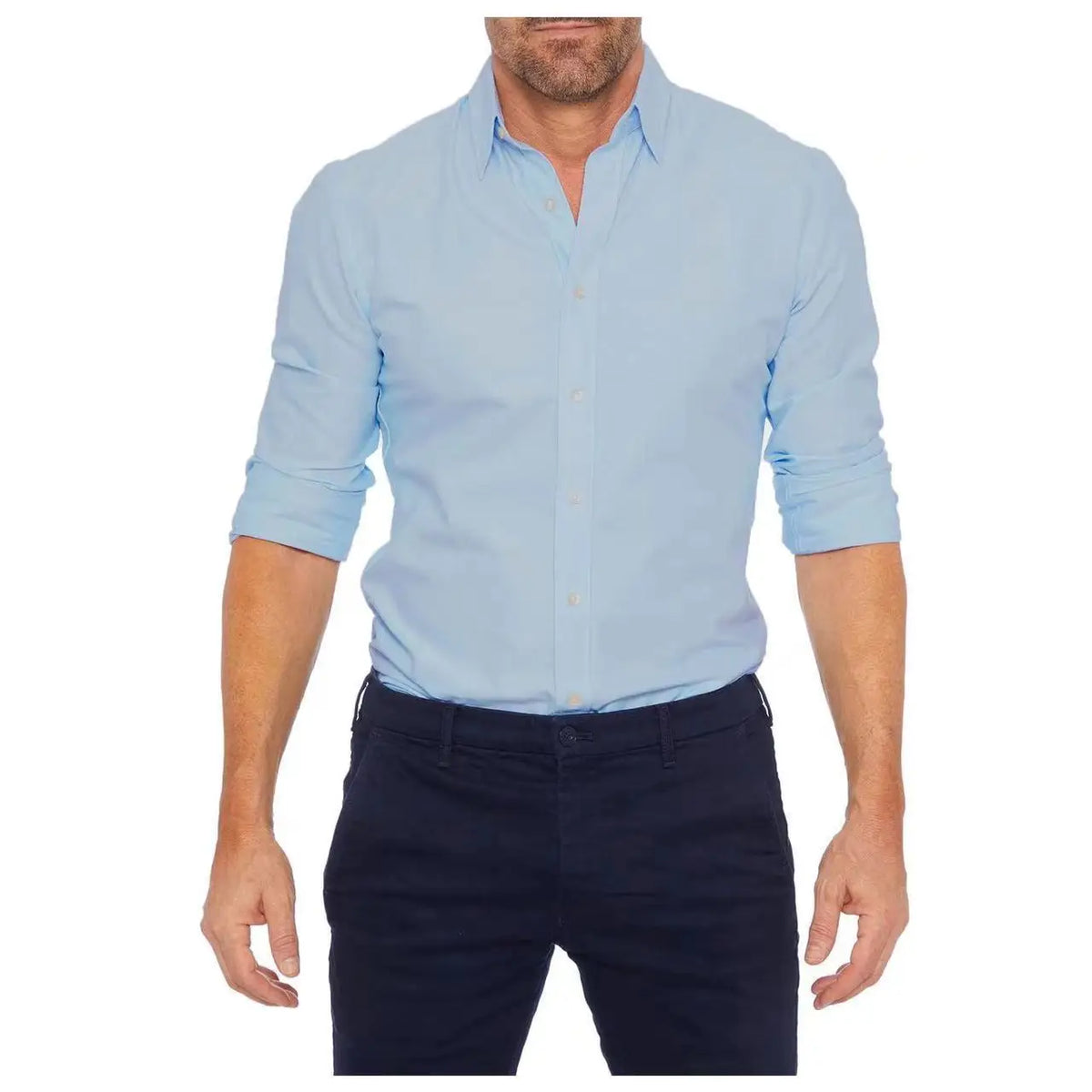 Variantenbild für Herrenhemd im klassischen Stil mit Reißverschluss aus 100% Baumwolle und langen Ärmeln-36