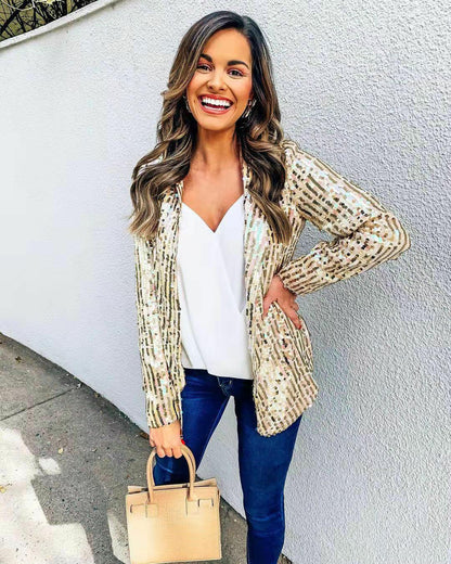Damen-Blazer, glitzerndes Design, weicher Stoff-5
