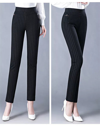 Damen-Hose, hohe Taille, gestreifter leichter Stoff-4
