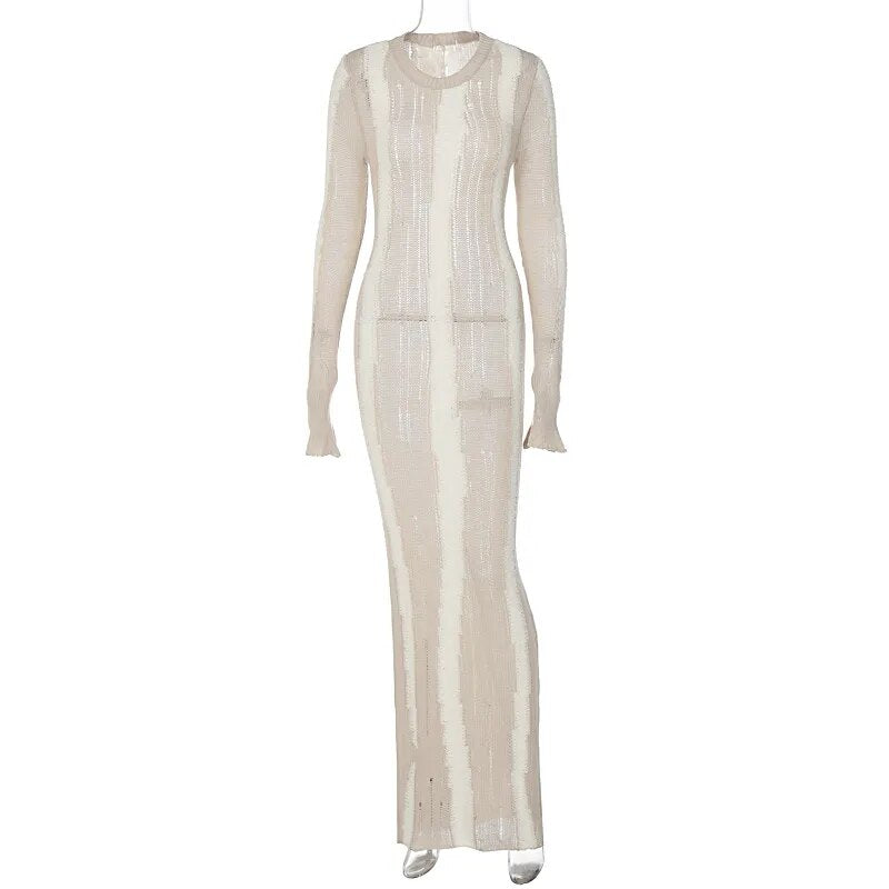 Maxikleid Damen O-Ausschnitt Schmale Passform Polyester Spandex-6