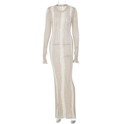 Maxikleid Damen O-Ausschnitt Schmale Passform Polyester Spandex-6
