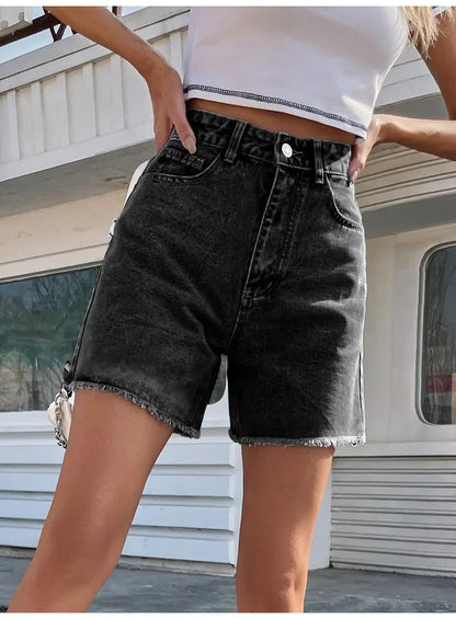 Damen-Jeansshorts, hohe Taille, lässiger Denim 1