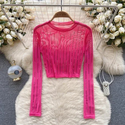 Variant image for Damen-Crop-Top, langärmelig, figurbetontes Polyester-10