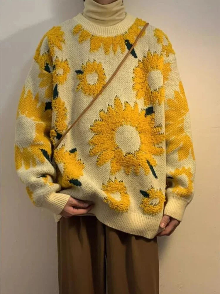 Herren-Baggy-Cardigan mit Blumenmuster aus 100% Acryl im japanischen Retro-Stil-1