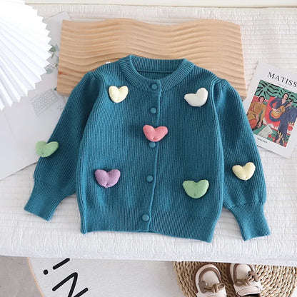 Mädchen-Strickjacke, 3D, Herz, weiche Faser-3