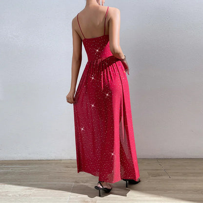 Maxikleid Damen mit Pailletten Polyester Langes Kleid-4