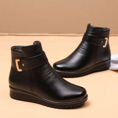 Damen Ankelstiefel Klassisches Design Leder Warme Futter-3