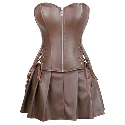 Damen-Rock-Set Monochrom Synthetisches Leder mit Ausschnitten-1