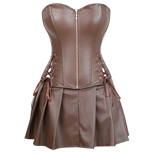 Damen-Rock-Set Monochrom Synthetisches Leder mit Ausschnitten-1