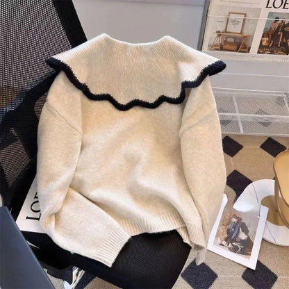 Damen-Strickpullover mit modernem Peter-Pan-Kragen aus 100 % Acryl-4
