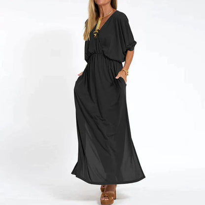 Damen-Maxikleid, Vintage, Hoche Taille, Seitenschlitz, Polyester 6