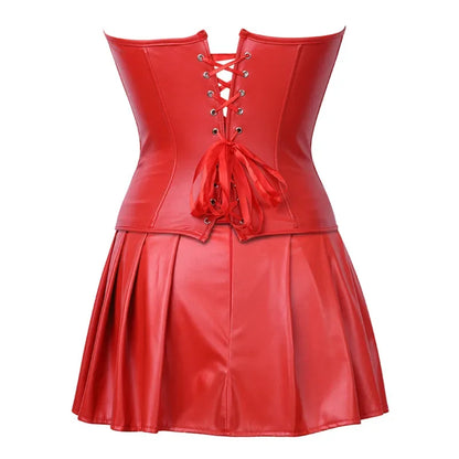 Damen-Rock-Set Monochrom Synthetisches Leder mit Ausschnitten-3