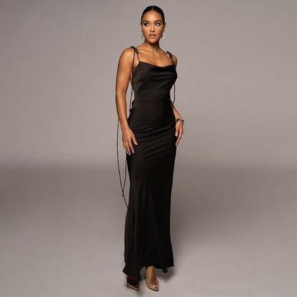 Damen-Maxikleid aus Satin mit Spaghettiträgern - Knöchellanges Kleid für Party und Hochzeit 1