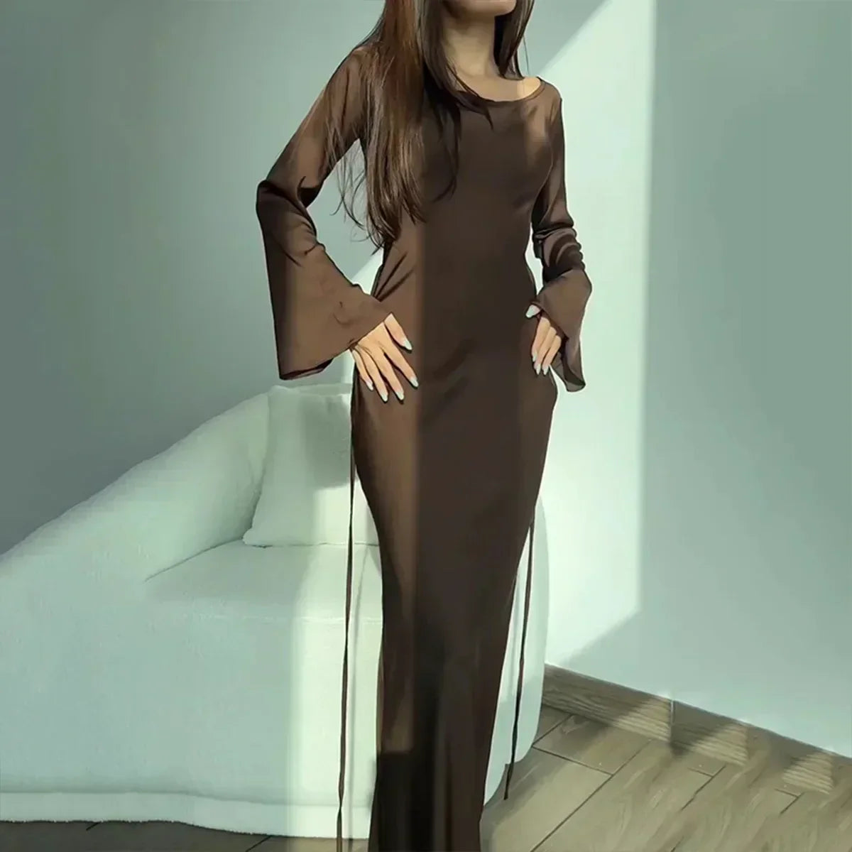 Damen-langärmeliges Kleid, zeitloses Design, hochwertiger Stoff-3