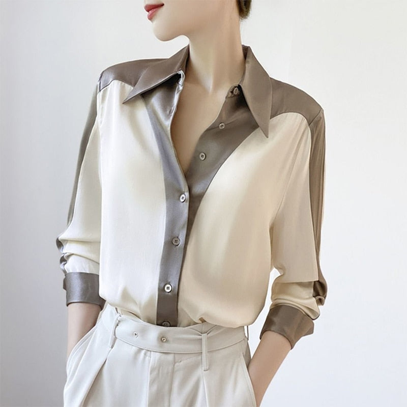 Damen Hemd Patchwork Baumwolle Polyester Elegantes Design-4