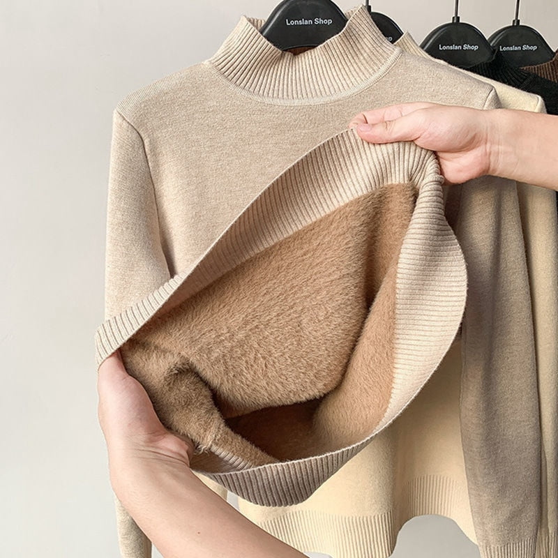 Damen-Rollkragenpullover, langärmelige weiche Acrylmischung-2
