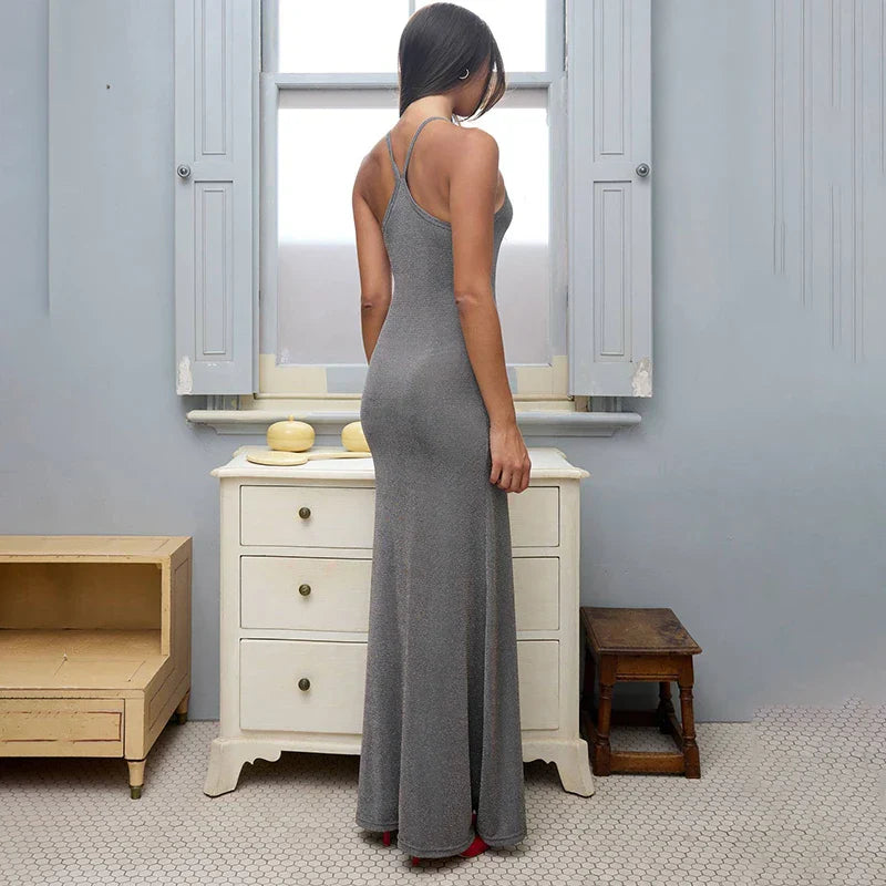 Maxikleid Damen Ärmellos Polyester Knöchellang Casual 5