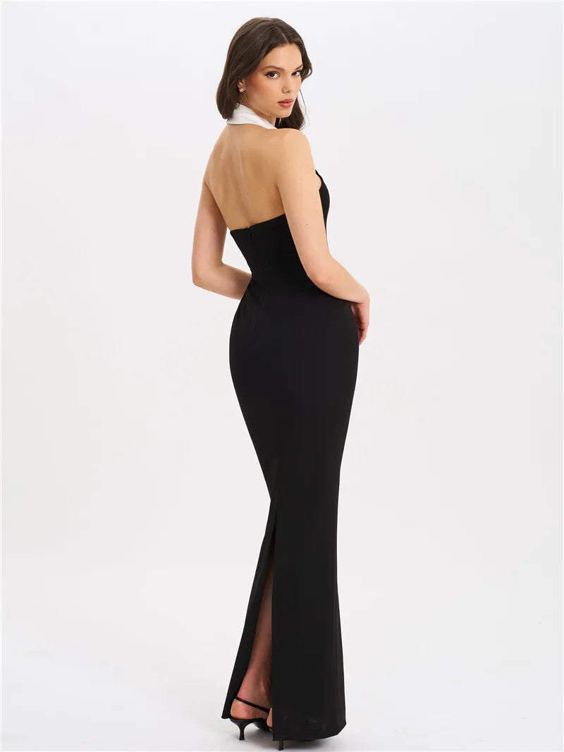 Damen-Maxikleid, maßgeschneidertes Polyester, Elasthan, langes Kleid-3