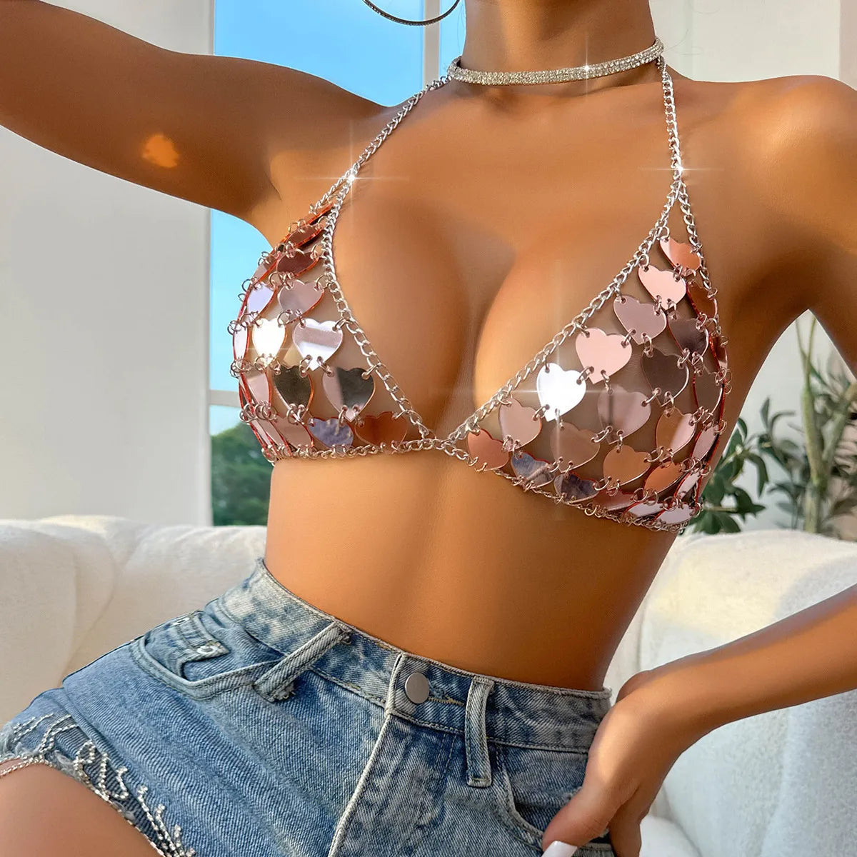 Damen-Körperschmuck, Herzdesign, verstellbar, Metall 2