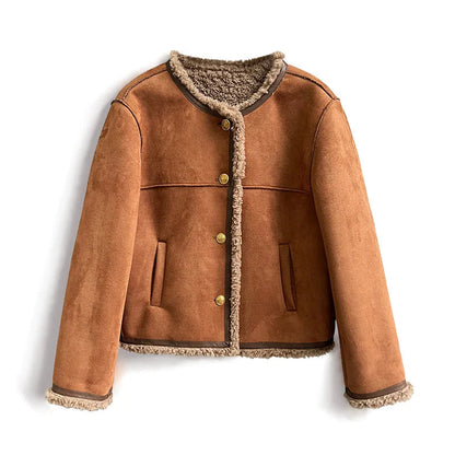 Damenjacke Sherpa Futter Trendy Design für Kalte Tage-1