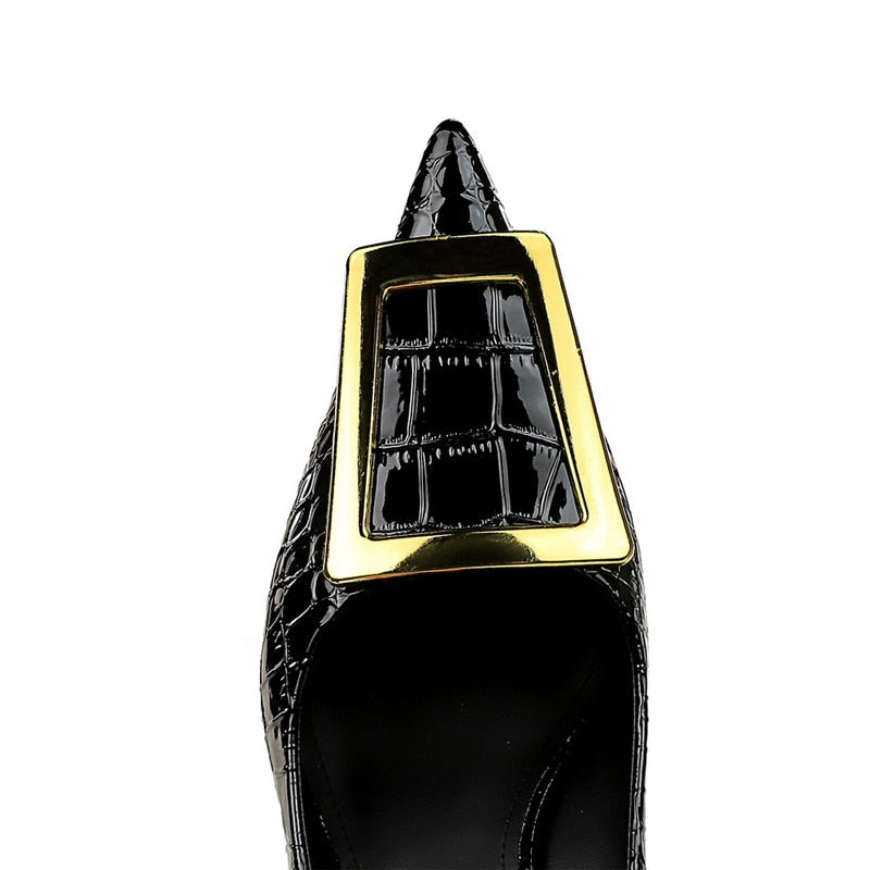 Damen-Stilettos, Krokodilprägung, PU-Leder, spitze Zehe-3